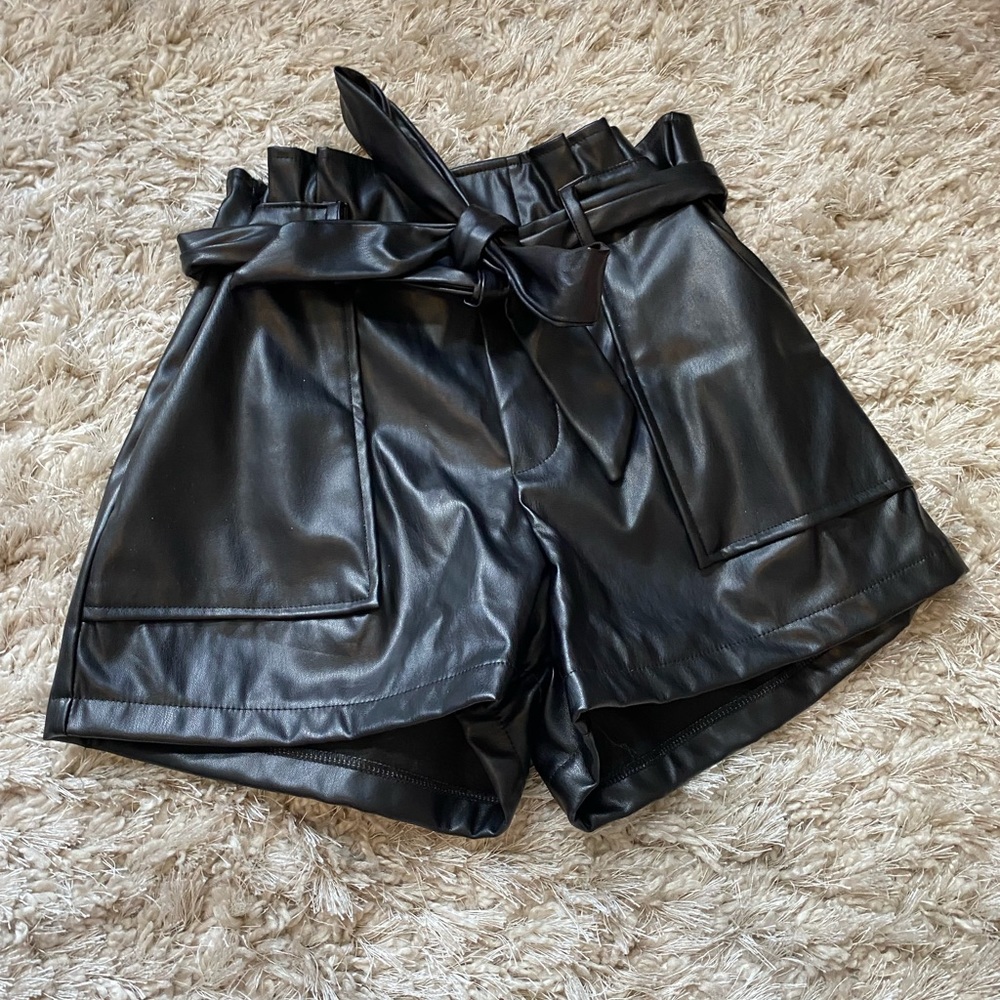 Black leather shorts